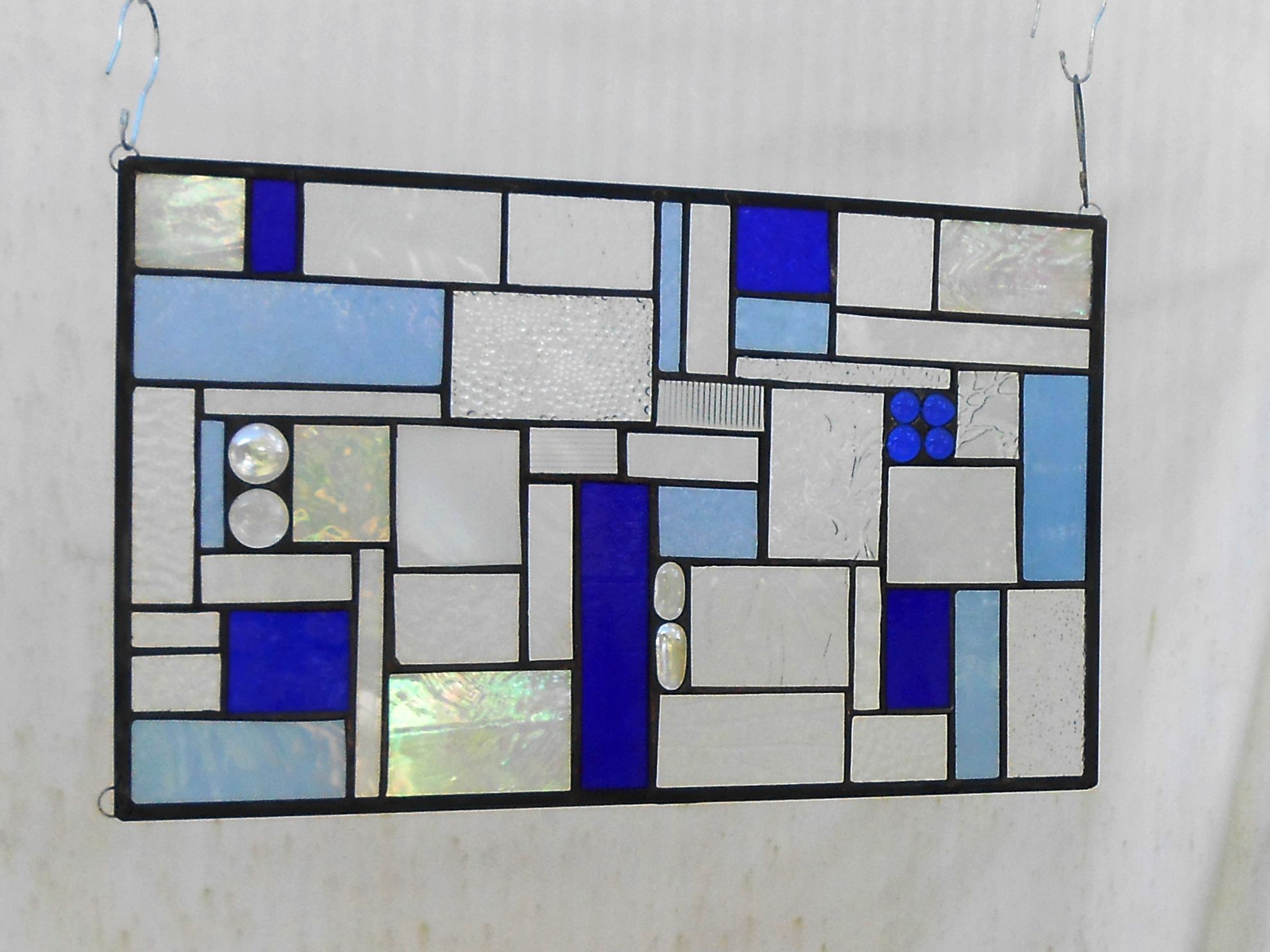 Buy Custom Stained Glass Panel Shades Of Blue Crazy Quilt Patchwork Geometric Stained Glass