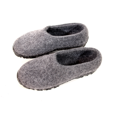 Custom Made Men's Eco-Friendly Wool Moccasin Slippers Gray