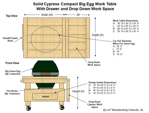 Custom Made Compact Solid Cypress Bbq And Smoker Big Green Egg Work Table With Drawer And Drop Down Work Space