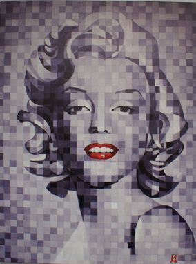 Custom Made Marilyn Monroe, Gray Pixel W/ Red, Oil On Canvas