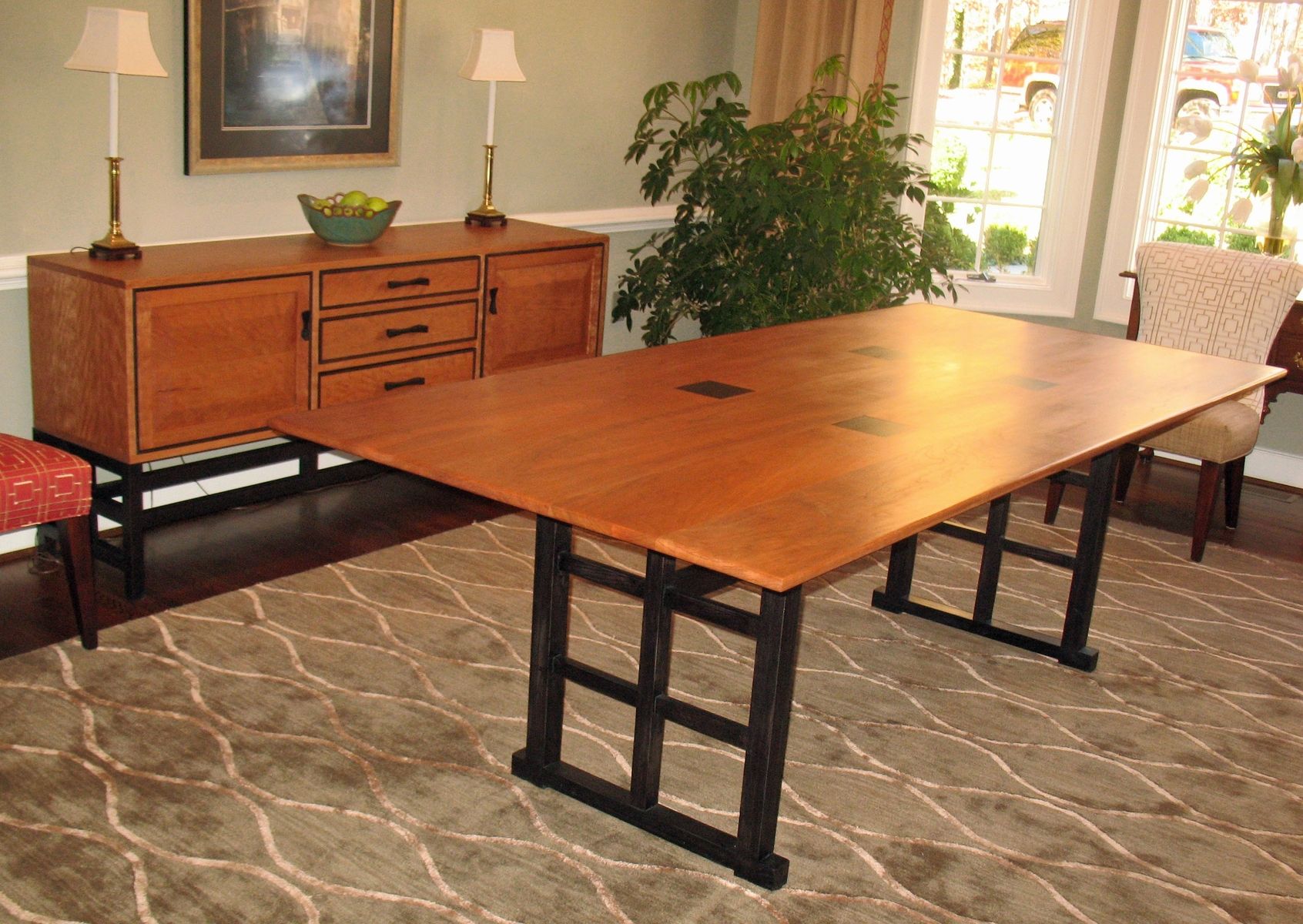 Hand Crafted Curly Cherry Dining Table And Sideboard by Go 