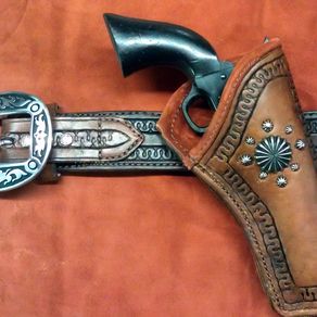 Custom Western Gun Belt And Double Loop Holster by Red Wolf Leather