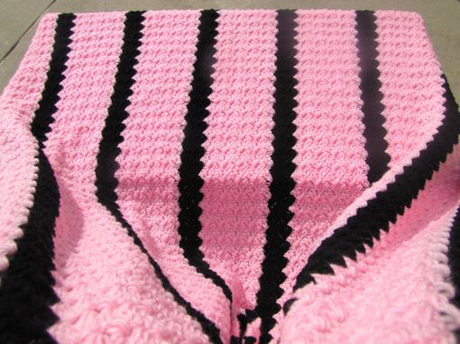 Custom Made Adult Size 70x54 Crochet Blanket In Pink And Black Stripes - Ships Fast