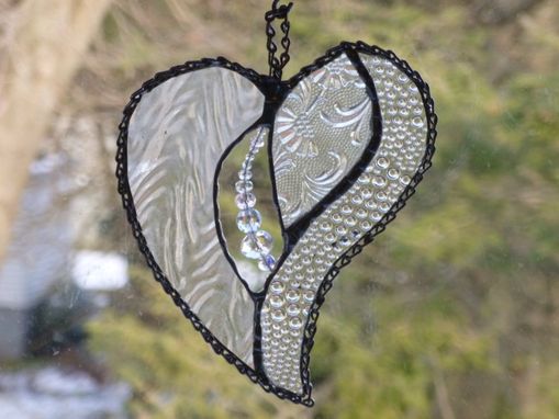 Custom Made Clear And White Beaded Stained Glass Heart