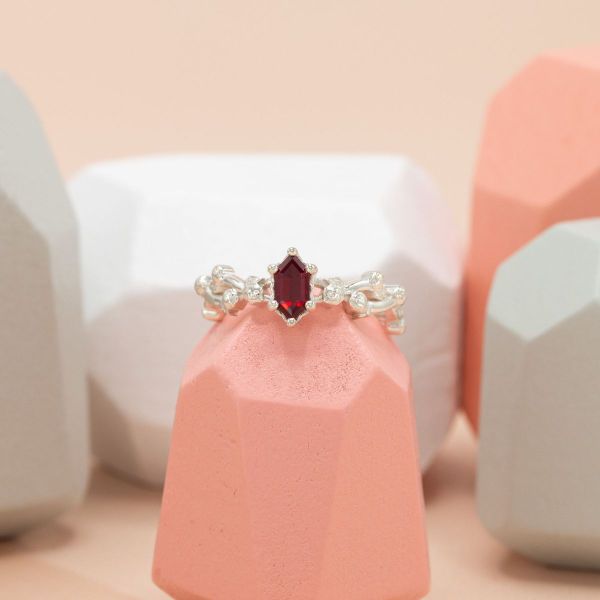 A ruby engagement ring made of sterling silver.