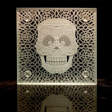 Custom Made Sugar Skull Decorative Etched Glass Art Coasters Designs