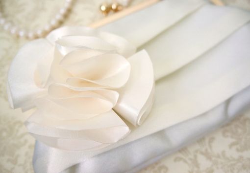 Custom Made Pleated Bridal Clutch With Flower Accent