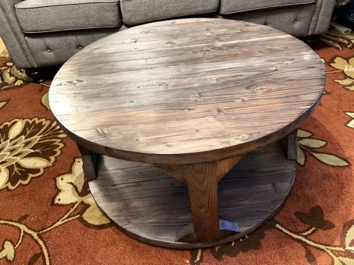 Custom Made 36" Round Farmhouse Coffee Table With Driftwood Coastal Finish