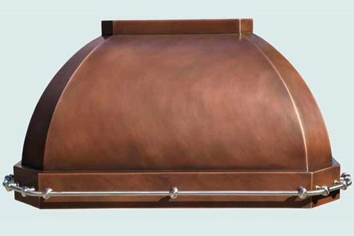 Custom Made Copper Range Hood With Stainless Pot Rail