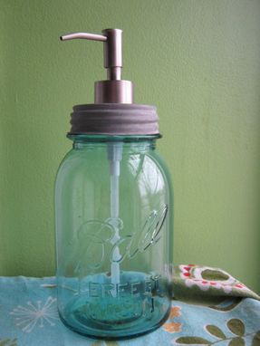 Custom Made Blue Mason Ball Quart Jar Upcycled Soap Dispenser
