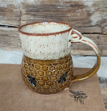 Custom Made Pottery Mug - 12oz (Approximate)- Coffee + Tea Mug- Honeycomb- Honeybee