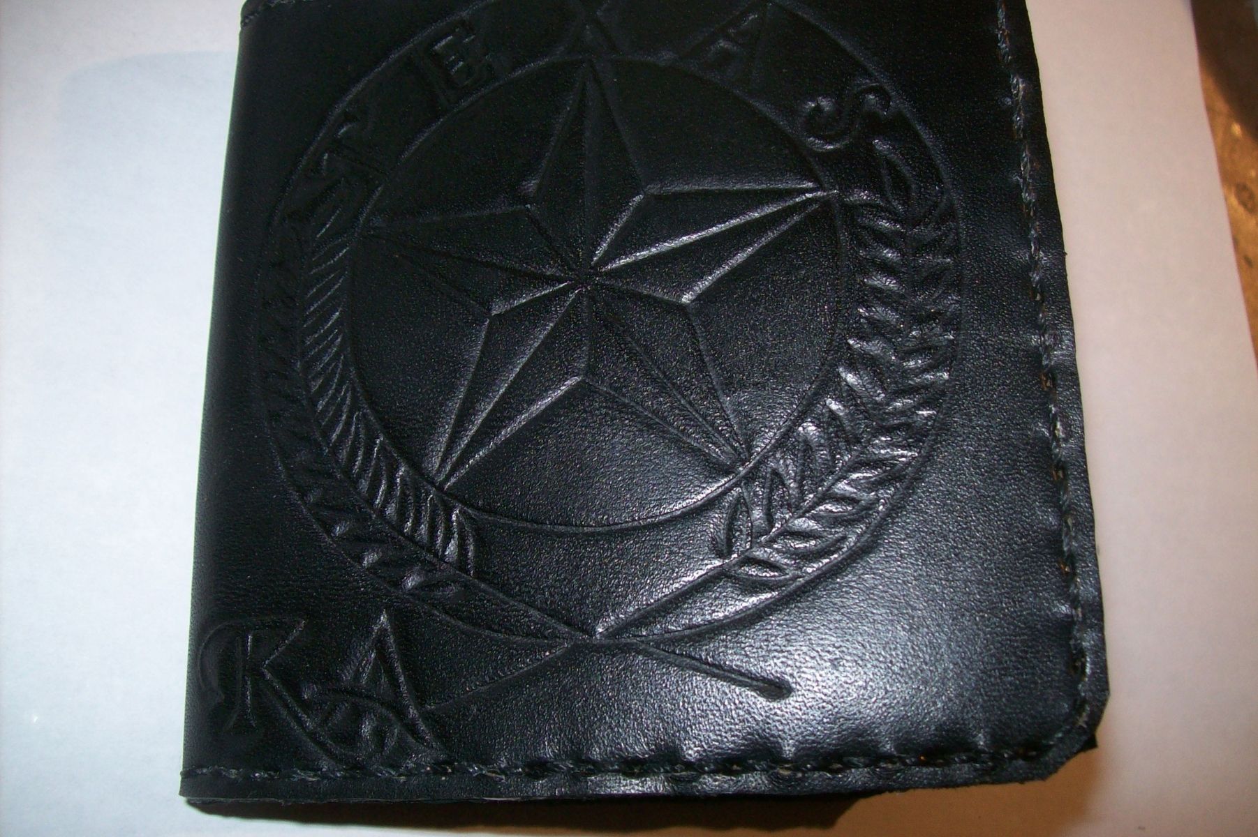 Custom Texas Ranger Lone Star Concho on a Black Harness Leather Bi-fold Wallet Proudly made in the USA.