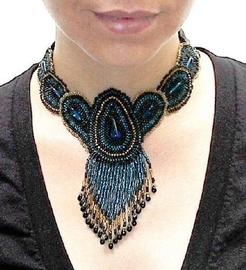 Custom Made Black Beadwoven Necklace Fringed Choker Peacock