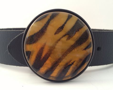 Custom Made Round Tiger Fused Glass Belt Buckle