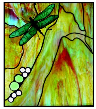 Custom Made Stained Glass Panel Abstract W/ Dragonfly