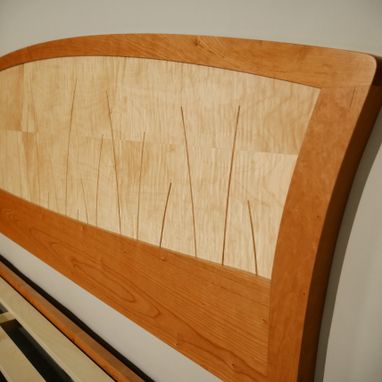 Custom Made King Size Headboard, Handmade Wood Bed, Cherry, Curly Maple,