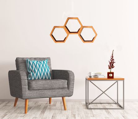 Custom Made Wine Barrel Honeycomb Floating Shelves , Hexagon Shelves