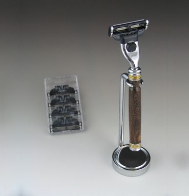 Custom Made Mach3 Majestic Shaving Razor, Chrome Base With Four Gellette Blades