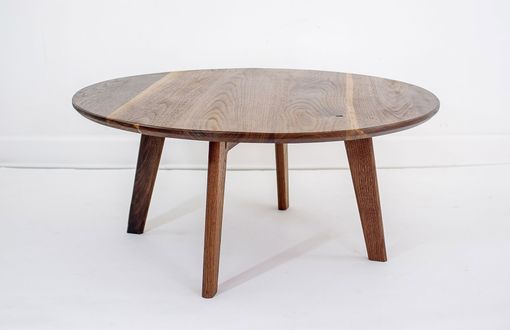 Custom Made Mid Century Modern Inspired Solid Walnut Round Coffee Table, The Mila