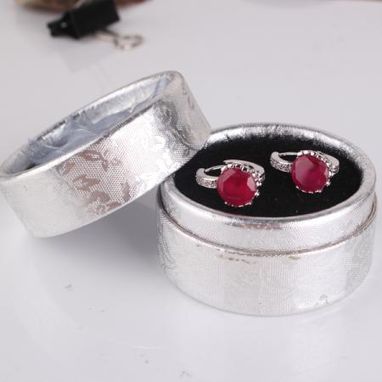Custom Made Luxury 18k White Gold Filled Hoop Wedding&Party Eternity Ruby Earring