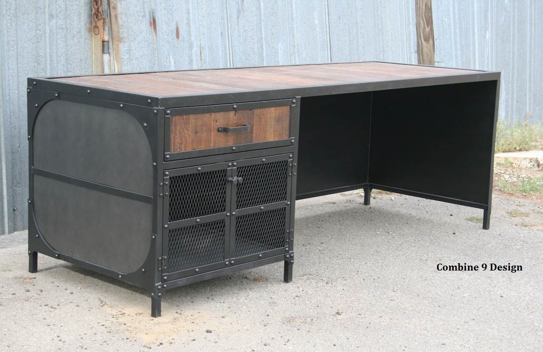 A Hand Crafted Vintage Desk W Return Reclaimed Wood A Hand Crafted Vintage Desk W Return Reclaimed Wood Steel Urban Modern Made To Order From Combine 9 Custommade Com