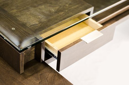 Custom Made Glass Top, Executive Desk, Modern Style, Birch Wood Desk