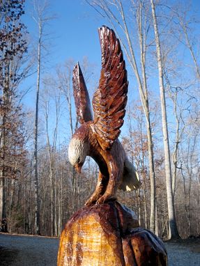 Hand Made Perched Bald Eagle Wood Sculpture by Sleepy 