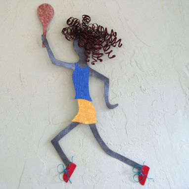 Custom Made Handmade Upcycled Metal Tennis Gal Wall Art Sculpture
