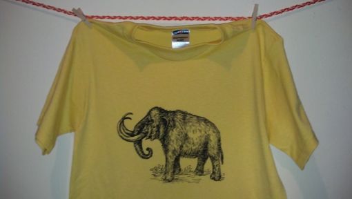Custom Made Sale Woolly Mammoth Screen Printed T Shirt, Black Ink On Yellow Shirt