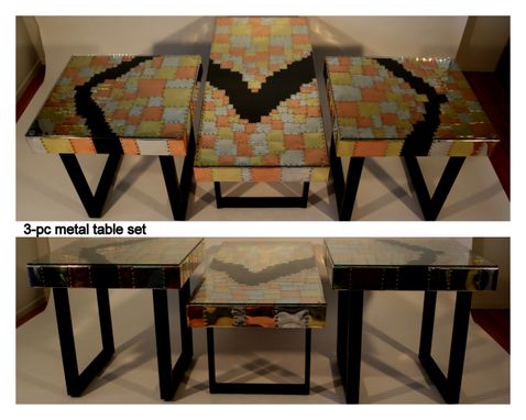 Custom Made 3-Pc Metal Overlay Table Set