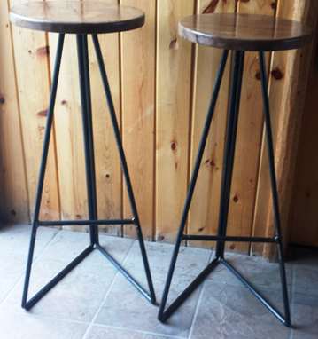 Custom Made Industrial Metal Stool Base With Round Walnut Seat