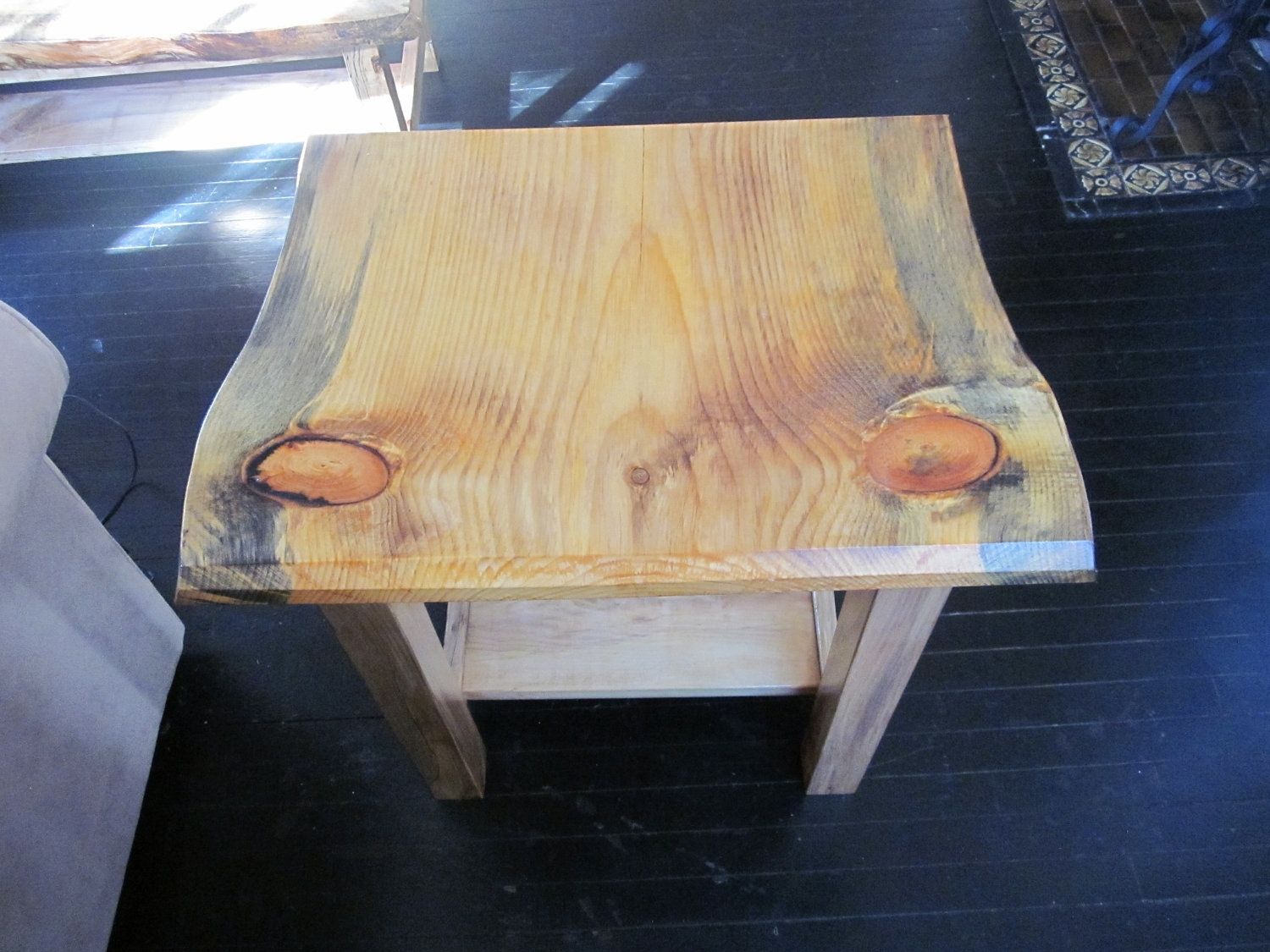 Custom Made Spalted Curly Maple Side Table With Live Edge Pine by Sky