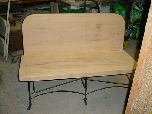 Custom Made Repurposed Lawn Set 1 Board Cypress Back & Seat With Iron Base