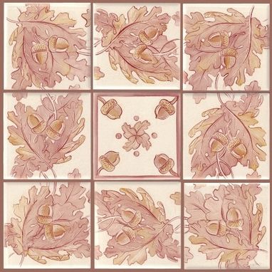 Custom Made Your Village Series: Oak Leaves And Acorns Theme, Overglaze On Ceramic Tile Mural
