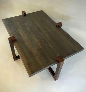 Custom Made Contemporary Cocktail Table In Texturized Hemlock And Mahogany
