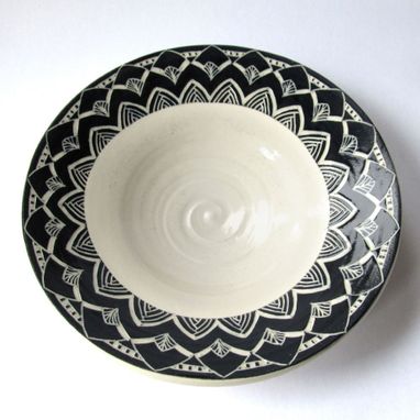 Custom Made Handmade Stoneware Bowl With Flower Petal Pattern