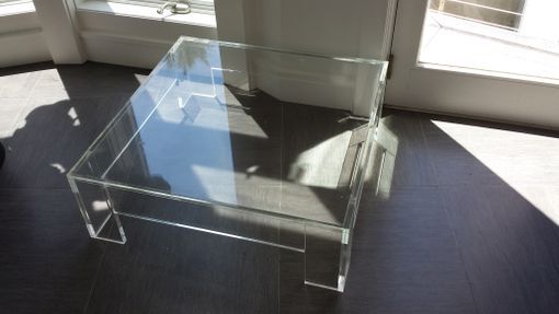 Custom Made Coffee Table With Flange- Hand Crafted, Custom Built - Standard In 3/4" Thick Clear Acrylic