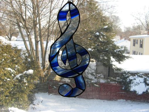 Custom Made Stained Glass G Clef In Blue