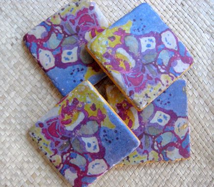 Custom Made Coasters Handmade Tile Set Of 4 With Original Artwork-Purple Magenta Ochre