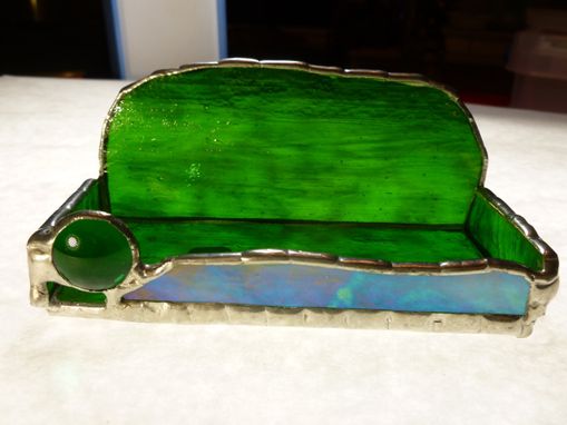 Custom Made Radiant Green Stained Glass Business Card Holder