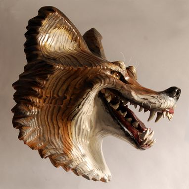 Custom Made Laughing Coyote Mask Wood Sculpture By Jason Tennant