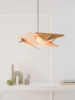 Custom Made Wood Pendant Light  Ceiling Light  Hanging Lamp  Wooden White Plexiglass Light