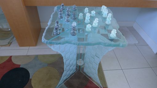 Custom Made Glass Chess Set And Chess Table