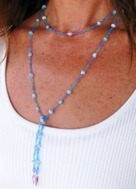 Custom Made Long. Tie On Necklace. Beach Jewelry. Ocean Blue And Pink. Surfboard Charms. Made In Maui.