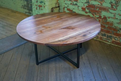 Custom Made Southern Industrial Design Reclaimed Walnut Wood Round Table With Industrial Steel Legs