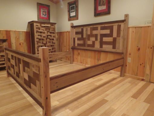Custom Made Unique Square Tiled Wormy Chestnut King Bedroom Set