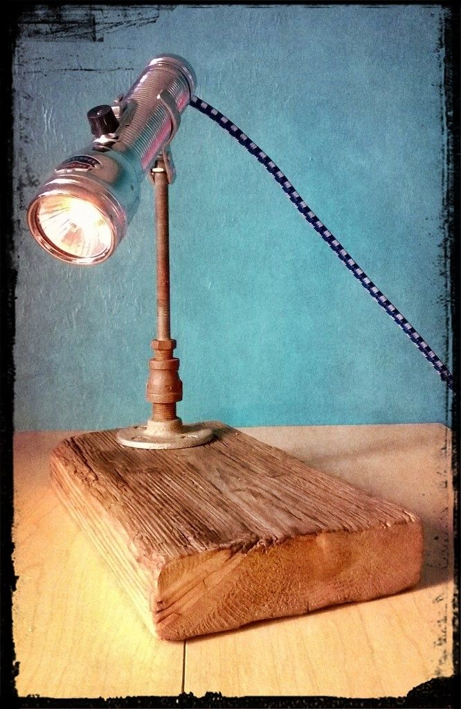 Hand Made Upcycled Reclaimed Wood Vintage Eveready Flashlight Reading Desk Lamp by Retro Steam