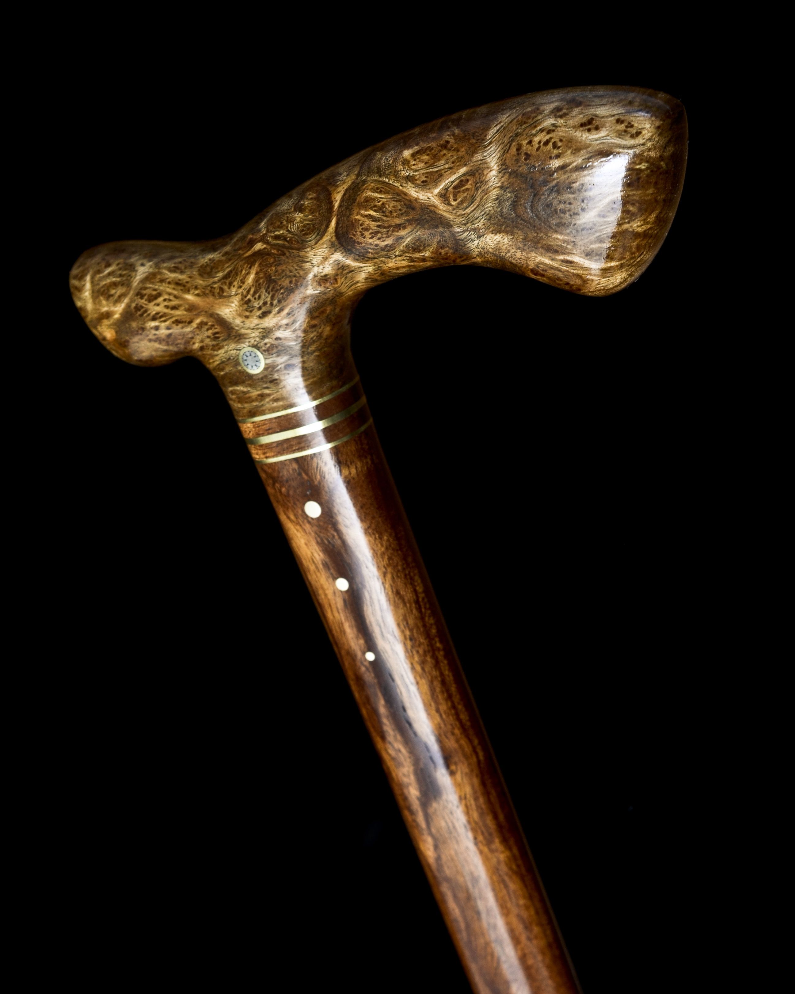 Hand Made Handmade Walking Cane In Satin Burl Mahogany Sapele And Brass Walking Stick By 0567