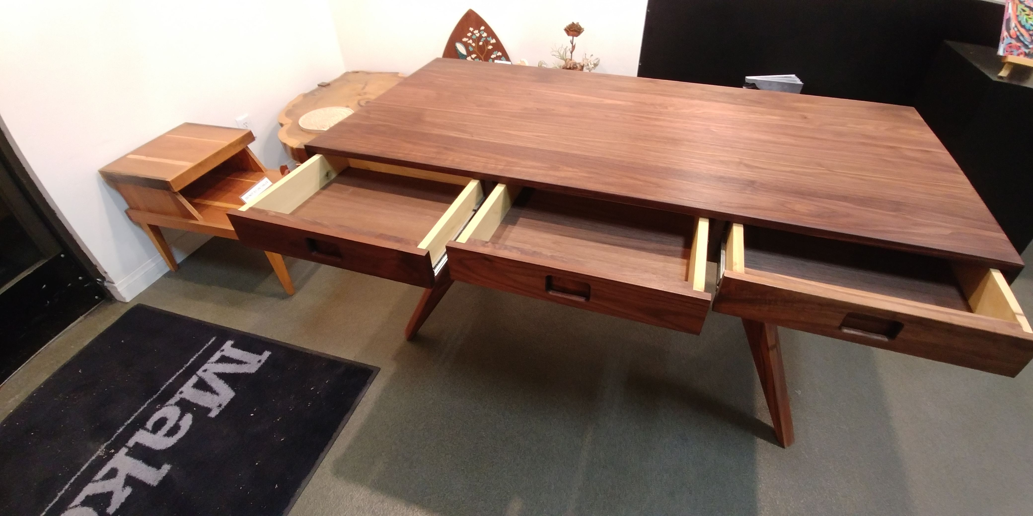 Hand Crafted MidCentury Modern Solid Walnut ThreeDrawer Desk by Jonathan Walkey Furniture