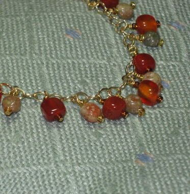 Custom Made Autumn Jasper And Carnelian Gold Dangle Bracelet - Free Shipping